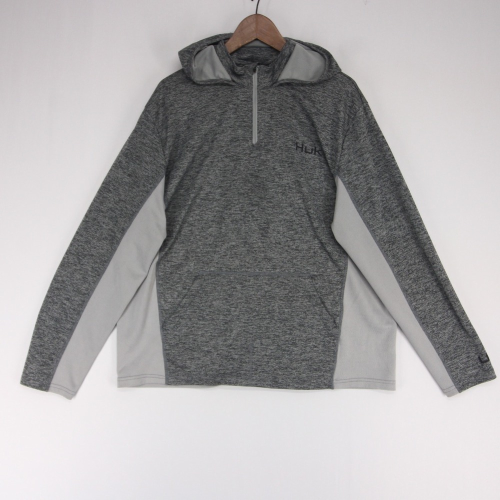 Huk Icon X Coldfront Hoodie Mens XL Gray Heather Quarter Zip Performance Fishing